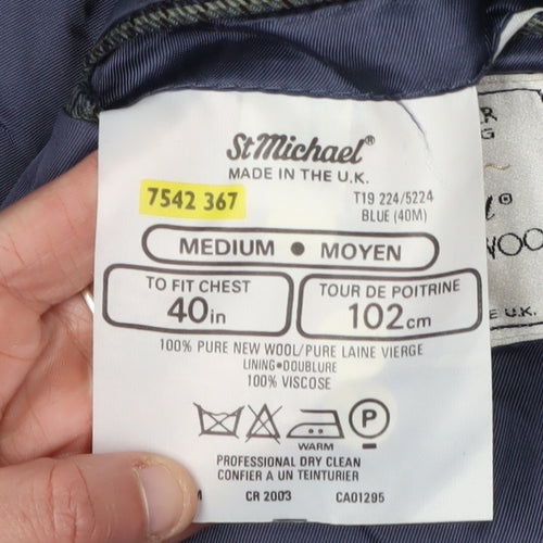 St Michael Men's Blue Check Blazer, Size 40R, Single-Breasted