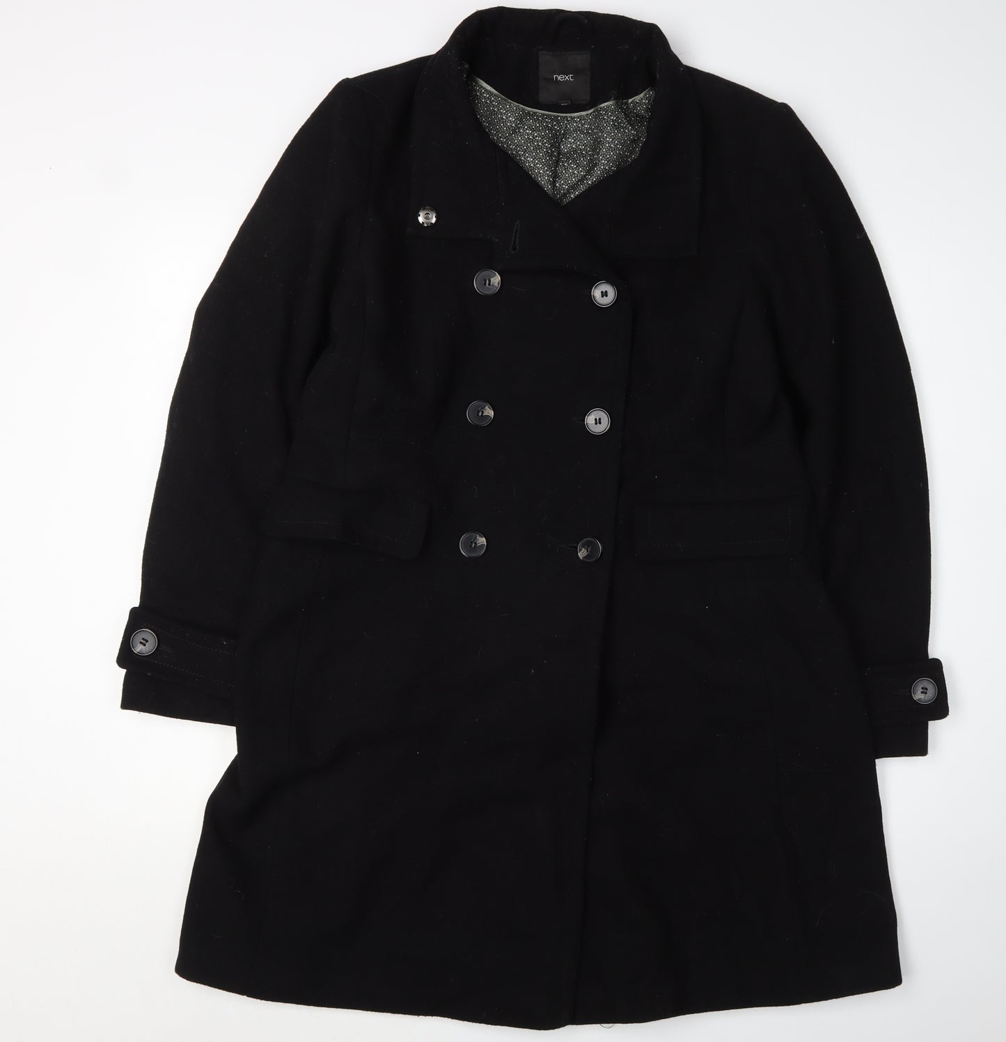 Next Women's Black Pea Coat Size 14 with Button Accents