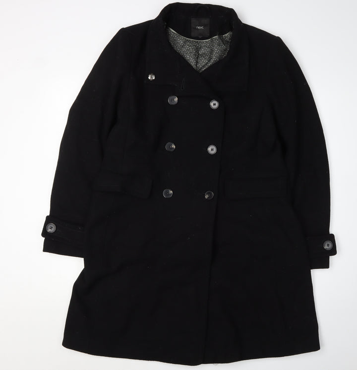 Next Women's Black Pea Coat Size 14 with Button Accents