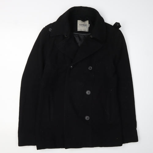 Topman Men's Black Pea Coat M Classic Winter Style