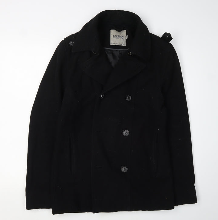 Topman Men's Black Pea Coat M Classic Winter Style