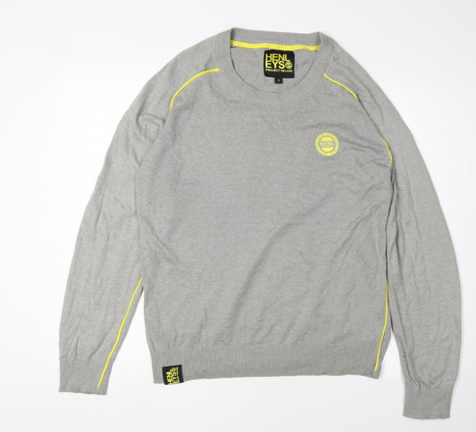 Henleys Men's Grey Pullover Jumper, Logo Accent, M