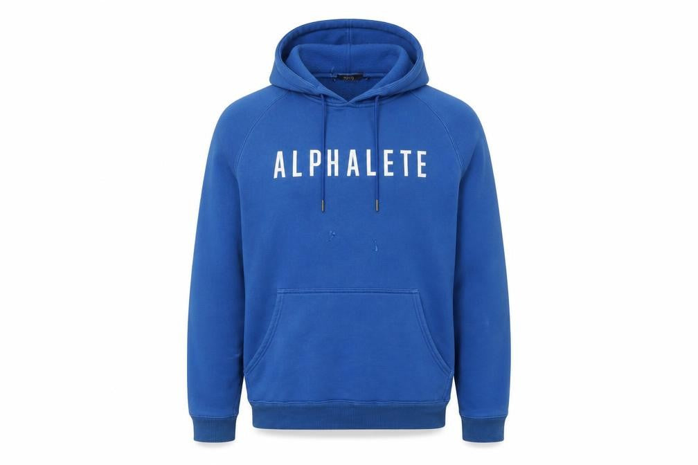 Front view of Alphalete Men's Blue Pullover Hoodie L
