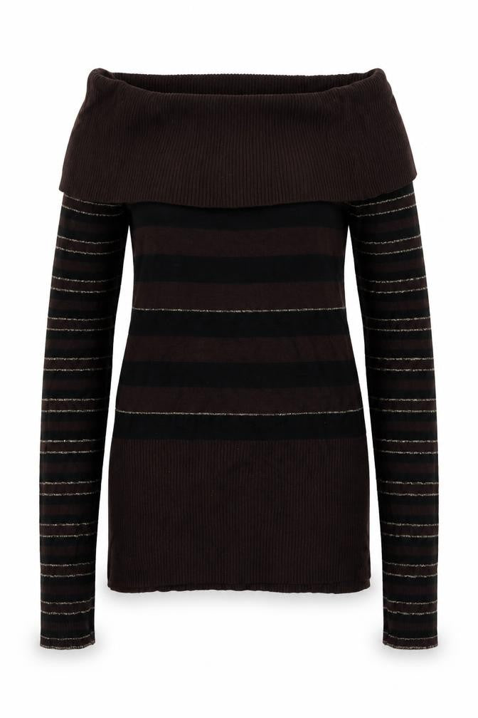 Front view of CMD Women's Brown Striped jumper, size 14
