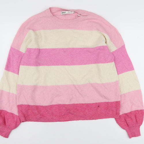 ONLY Women's Pink Striped Pullover Jumper M