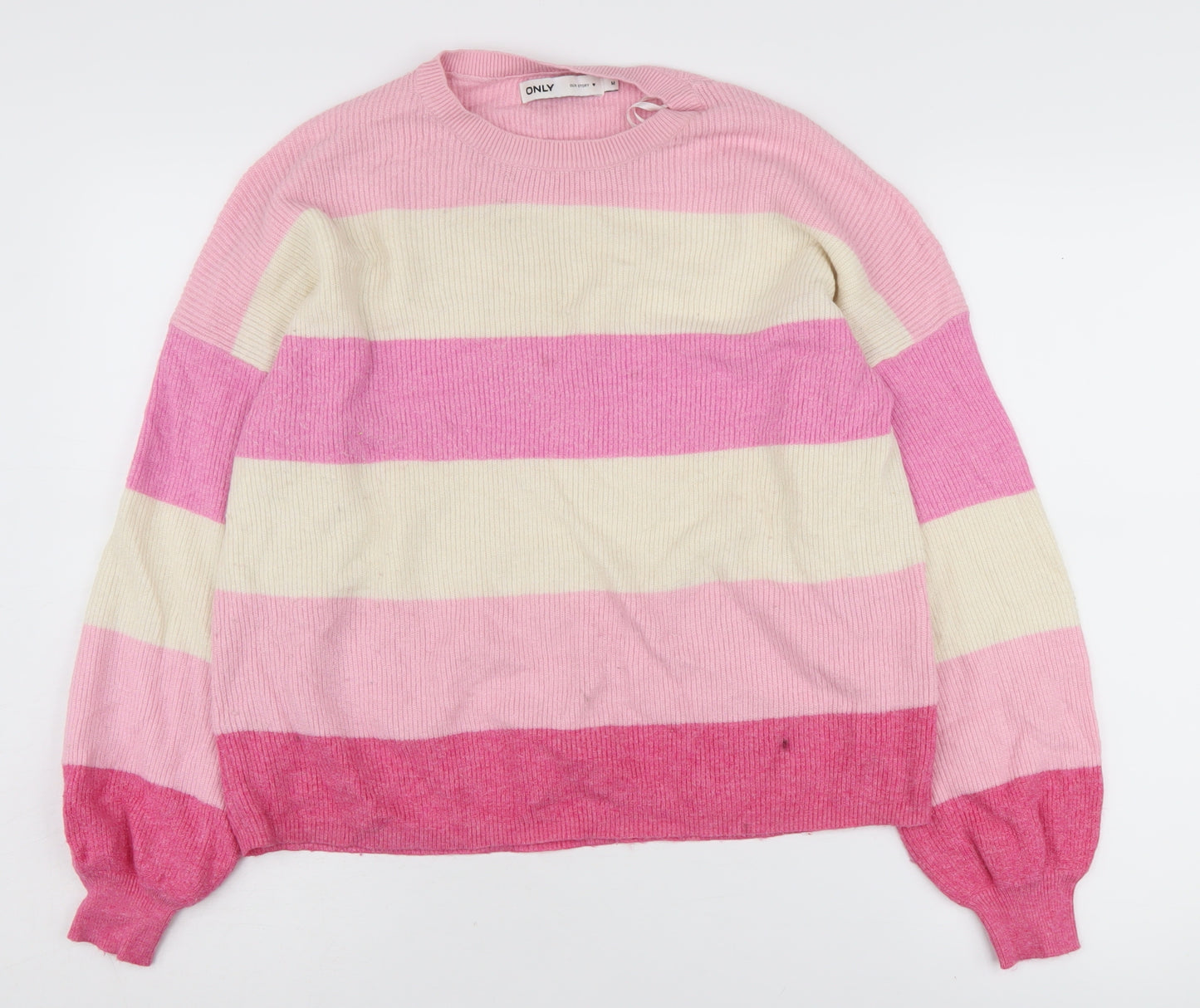 ONLY Women's Pink Striped Pullover Jumper M