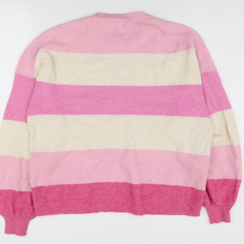 ONLY Women's Pink Striped Pullover Jumper M