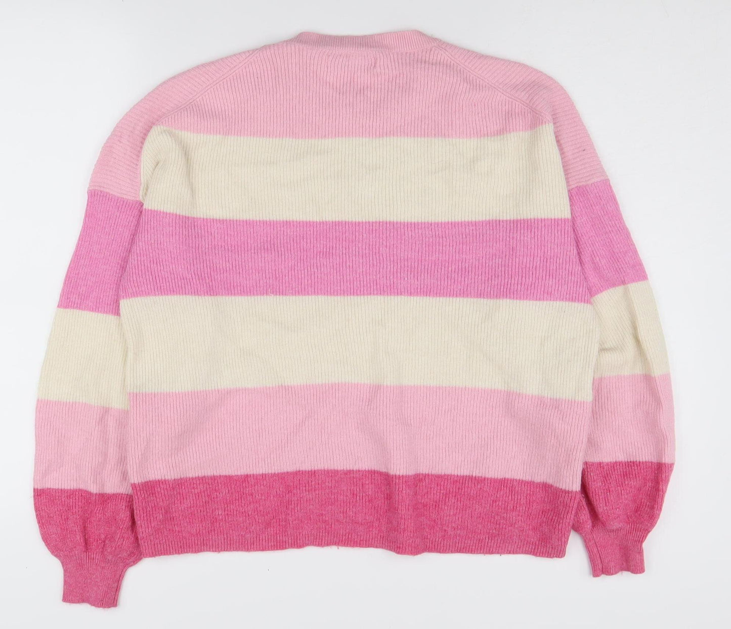 ONLY Women's Pink Striped Pullover Jumper M
