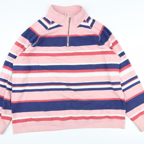 Cotton Traders Men's Pink Striped 2XL 1/4 Zip Sweatshirt