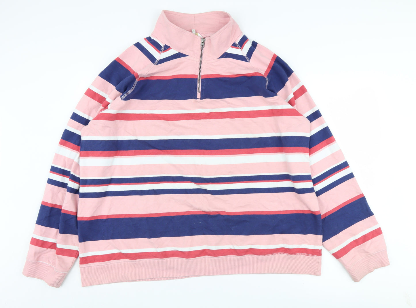 Cotton Traders Men's Pink Striped 2XL 1/4 Zip Sweatshirt