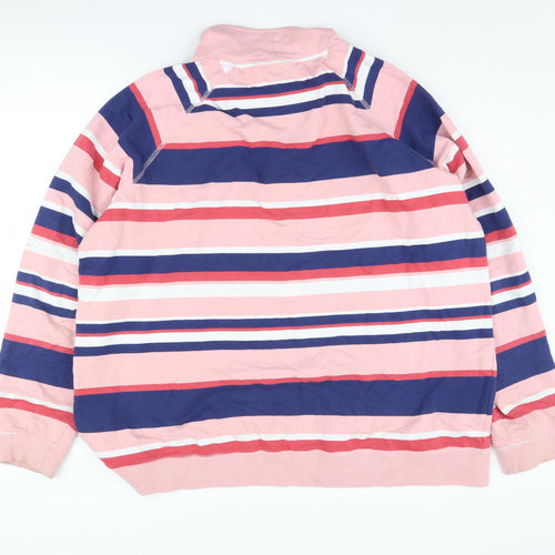 Cotton Traders Men's Pink Striped 2XL 1/4 Zip Sweatshirt