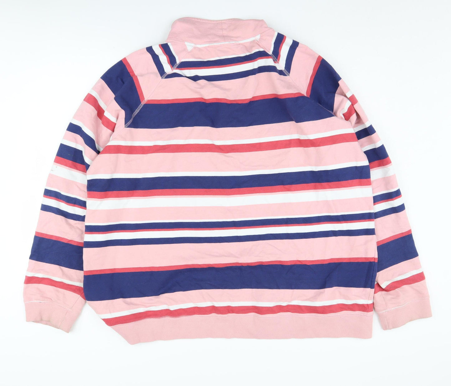 Cotton Traders Men's Pink Striped 2XL 1/4 Zip Sweatshirt