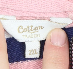 Cotton Traders Men's Pink Striped 2XL 1/4 Zip Sweatshirt