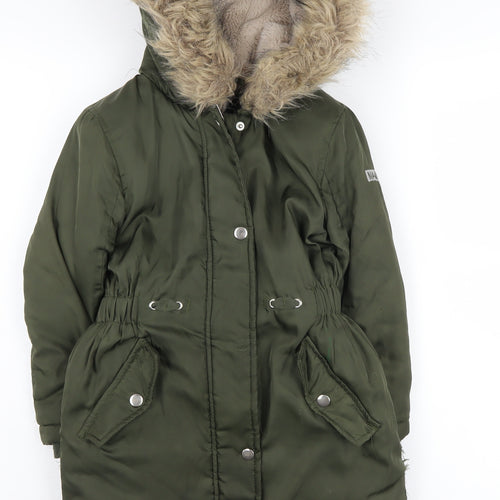 Maine Girls Green Parka Coat with Fur Trim, 7-8 Years