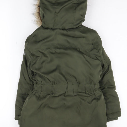 Maine Girls Green Parka Coat with Fur Trim, 7-8 Years