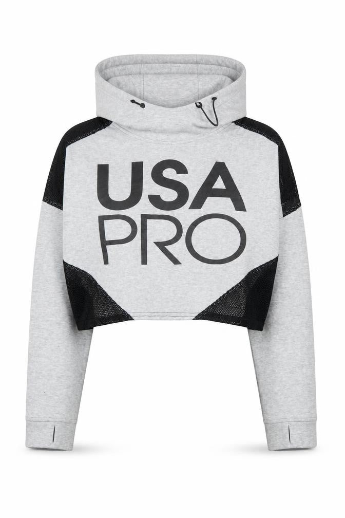 Front view of USA Pro Women's Grey Hoodie, size 12, Pullover
