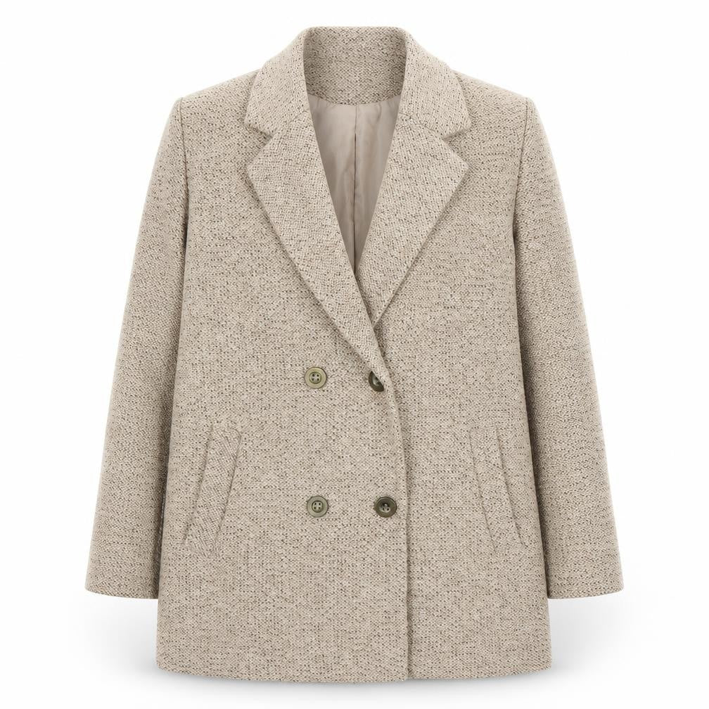 Front view of Miss Selfridge Beige Tweed Pea Coat, size 10