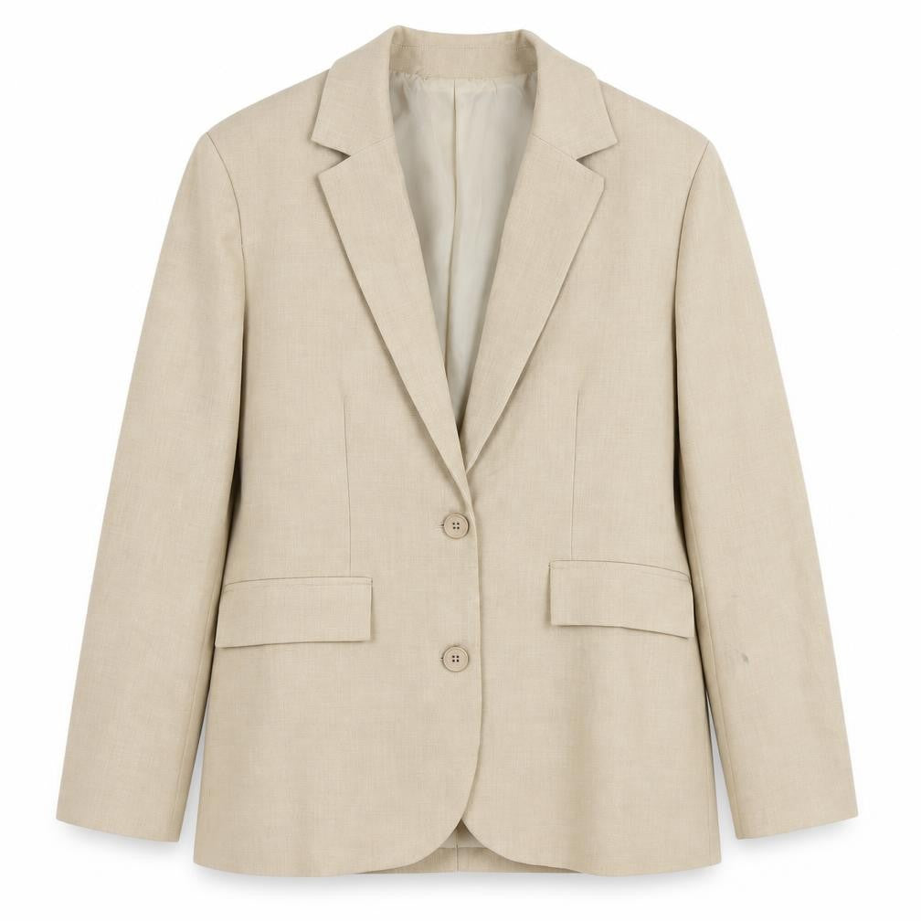 Front view of PRETTYLITTLETHING Beige Women's Blazer Jacket, size 8