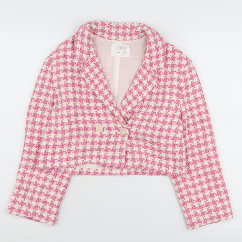 Zara Women's Pink Houndstooth Cropped Blazer Size 10