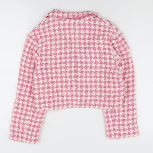 Zara Women's Pink Houndstooth Cropped Blazer Size 10