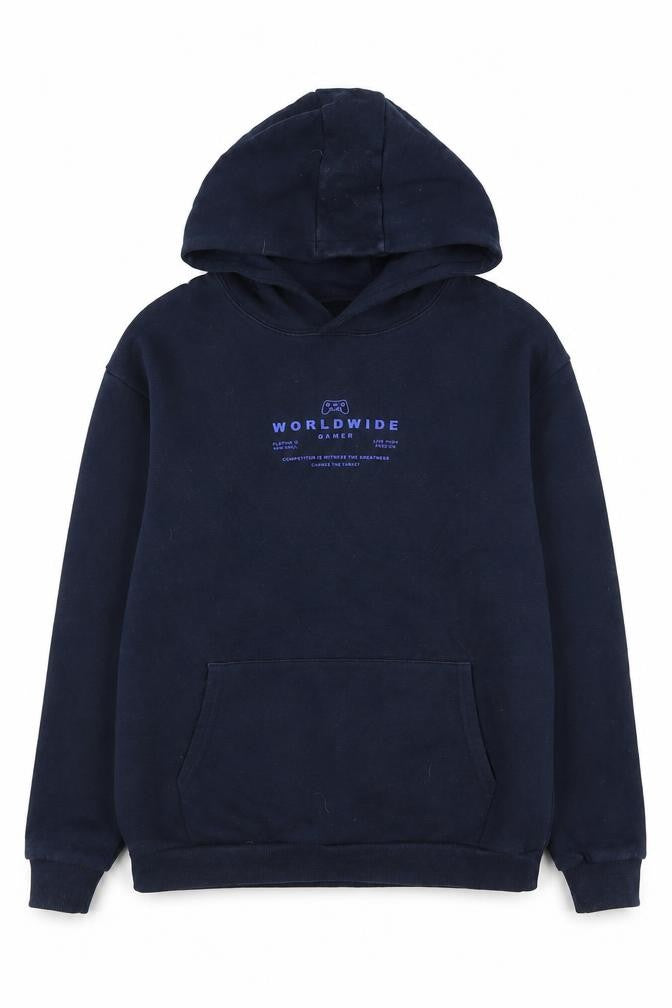 Front view of Marks & Spencer boys’ blue pullover hoodie 13-14 years