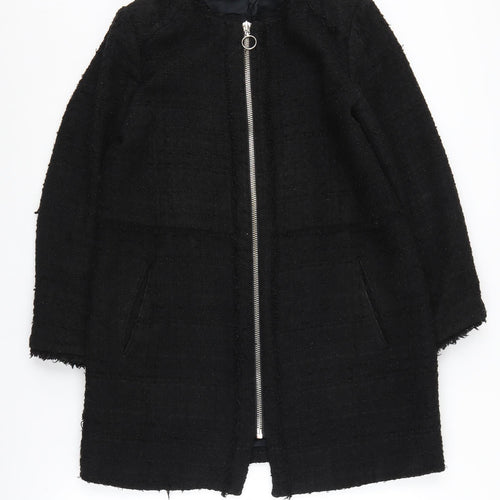 Zara Women's Black Tweed Coat, Size 12, Casual Zip