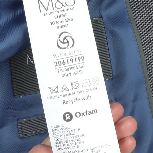 Marks and Spencer Grey Check Blazer 42 Short Men's Formal