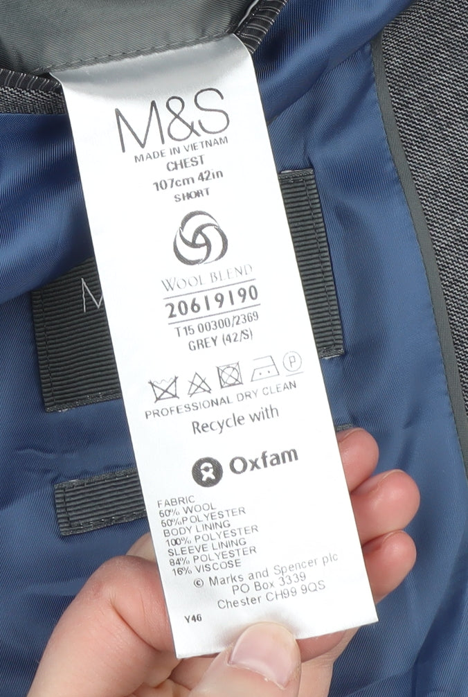 Marks and Spencer Grey Check Blazer 42 Short Men's Formal