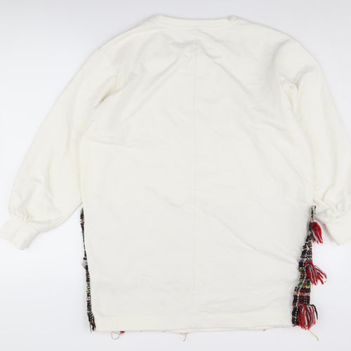 Zara Women's White Tunic with Fringe, Size 10
