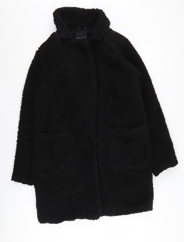 New Look Women's Black Coat Size 10 Mid-Length Snap Closure