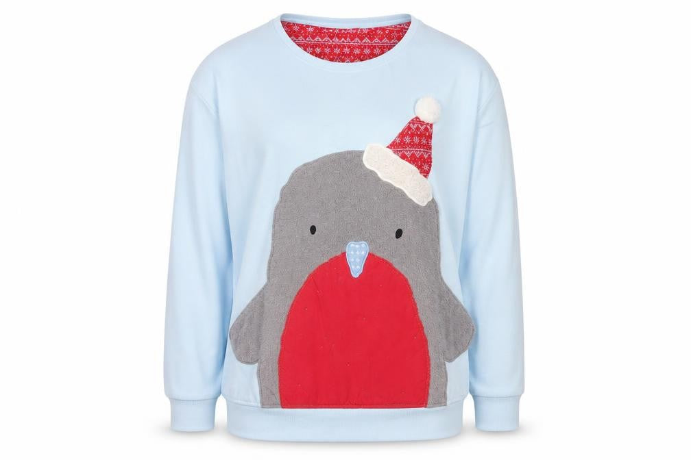 Front view of Next Women's Blue Penguin Nightshirt M Winter Fun