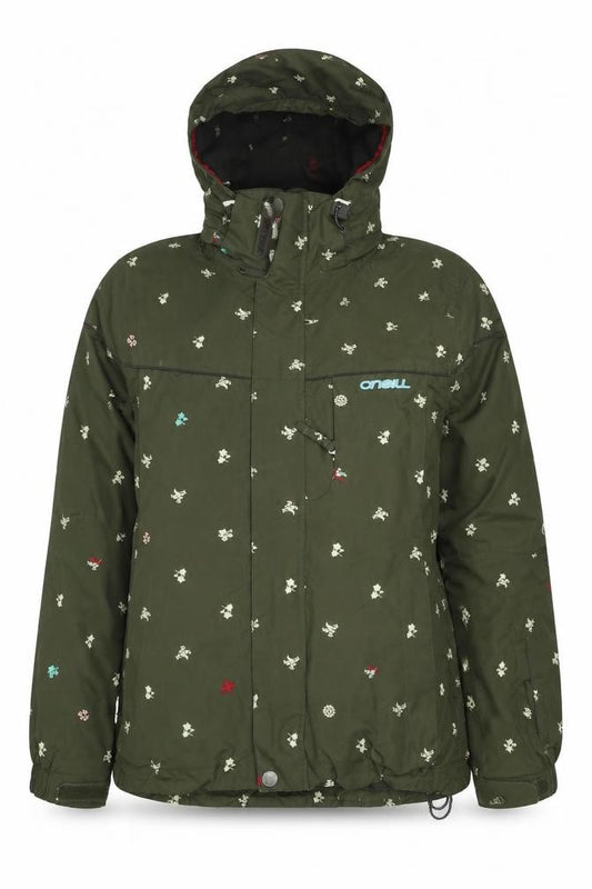 Front view of O'Neill Women's Green Parka Jacket, size 12, - Casual Outdoor Wear