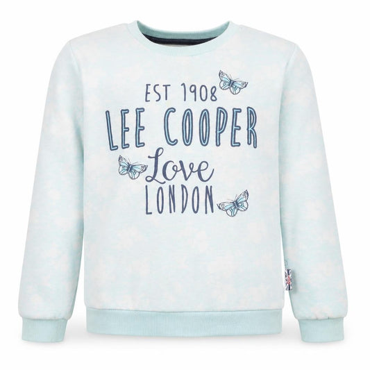 Front view of Lee Cooper girls’ blue sweatshirt pullover 13-14 years graphic