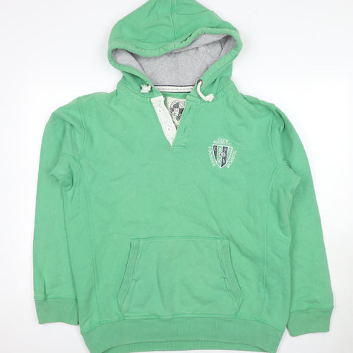 Crew Clothing Co Men's Green Henley Hoodie, Size M, Cotton