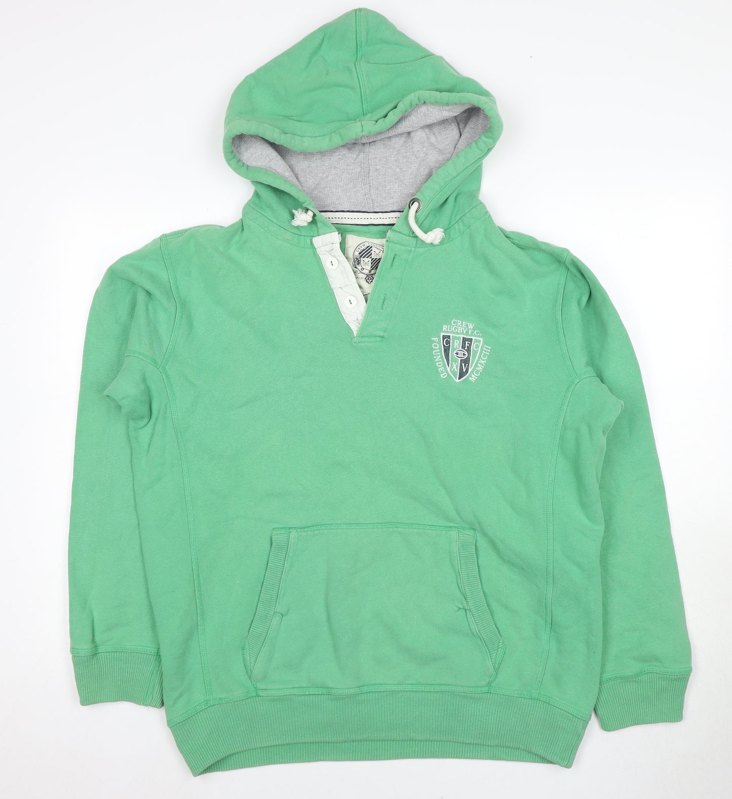 Crew Clothing Co Men's Green Henley Hoodie, Size M, Cotton