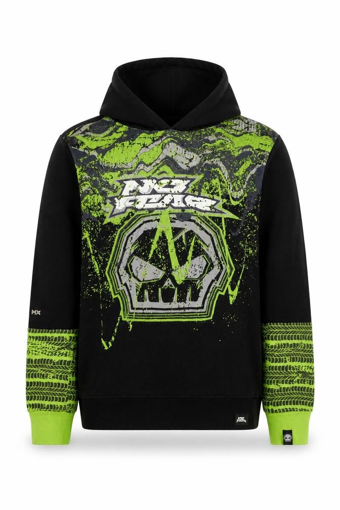 Front view of No Fear boys’ pullover hoodie, black, size 13, skateboarding