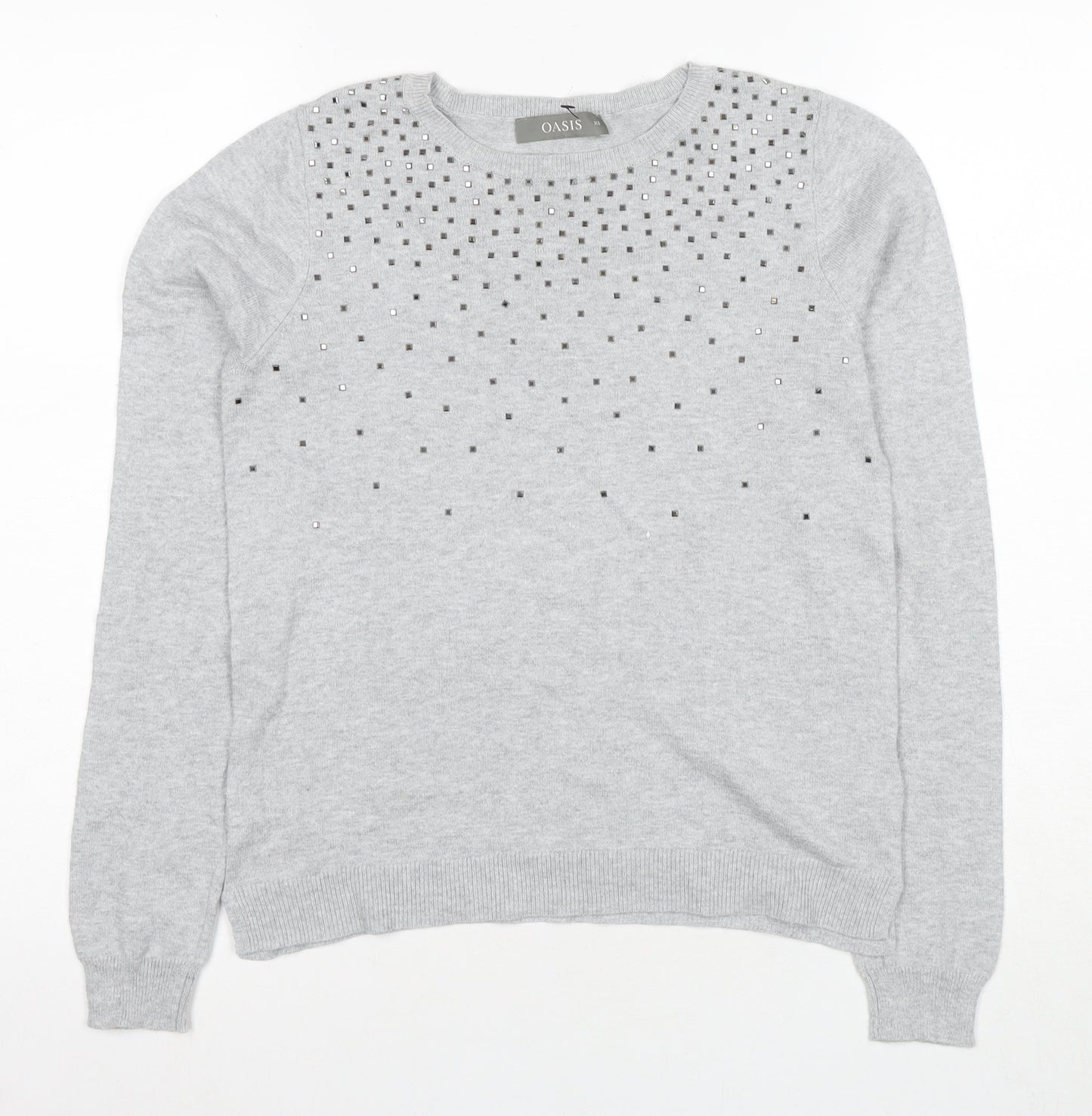 Oasis Women's Grey Studded Pullover Jumper XS