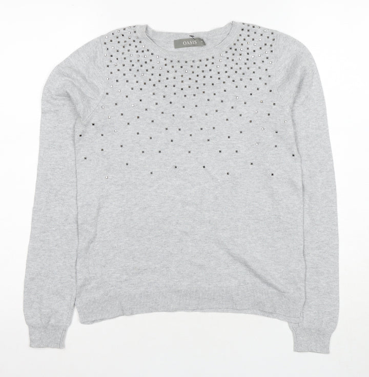 Oasis Women's Grey Studded Pullover Jumper XS