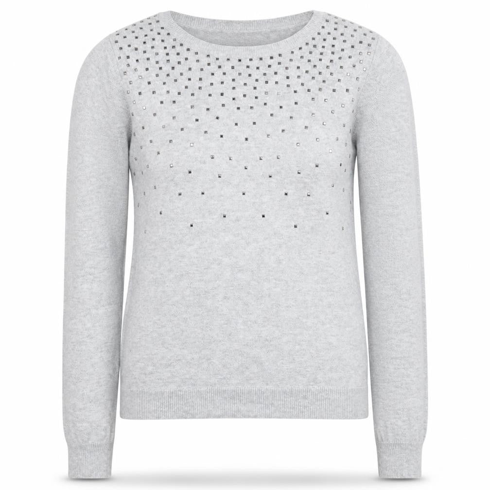 Front view of Oasis Women's Grey Studded jumper XS