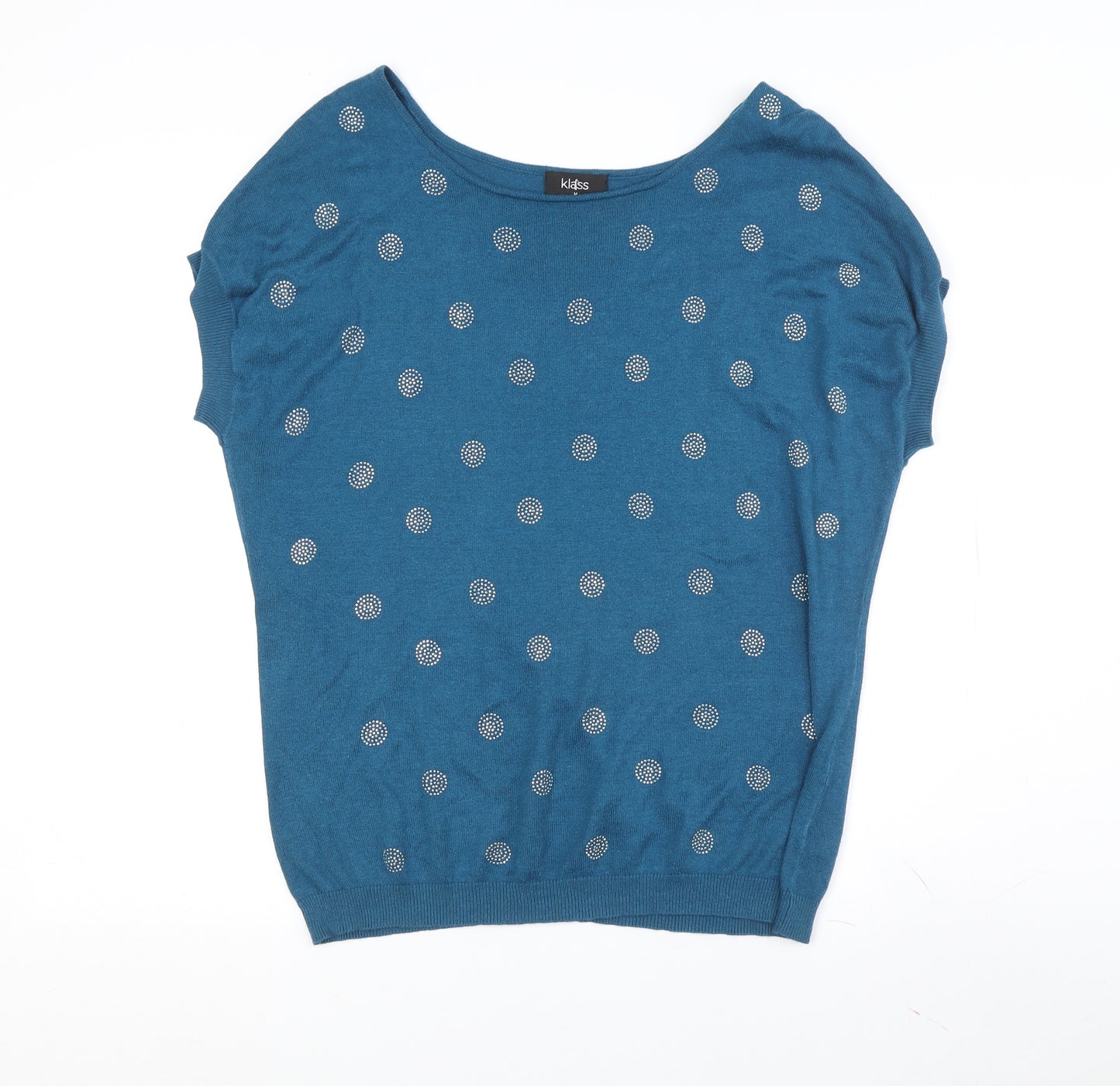 Klass Women's Blue Polka Dot Pullover Jumper M