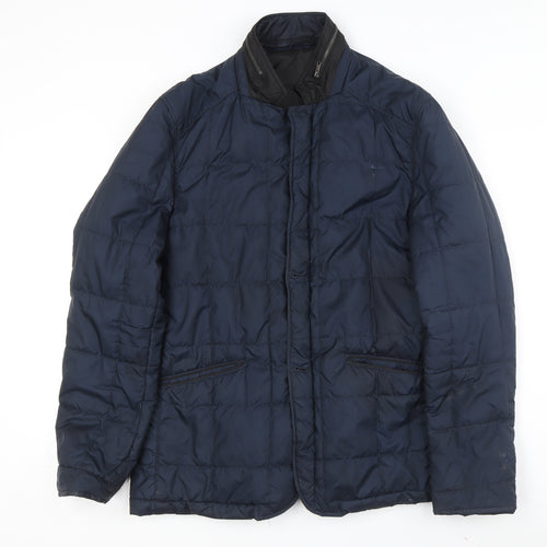 Zara Men XL Blue Puffer Jacket - Casual Stand-Up