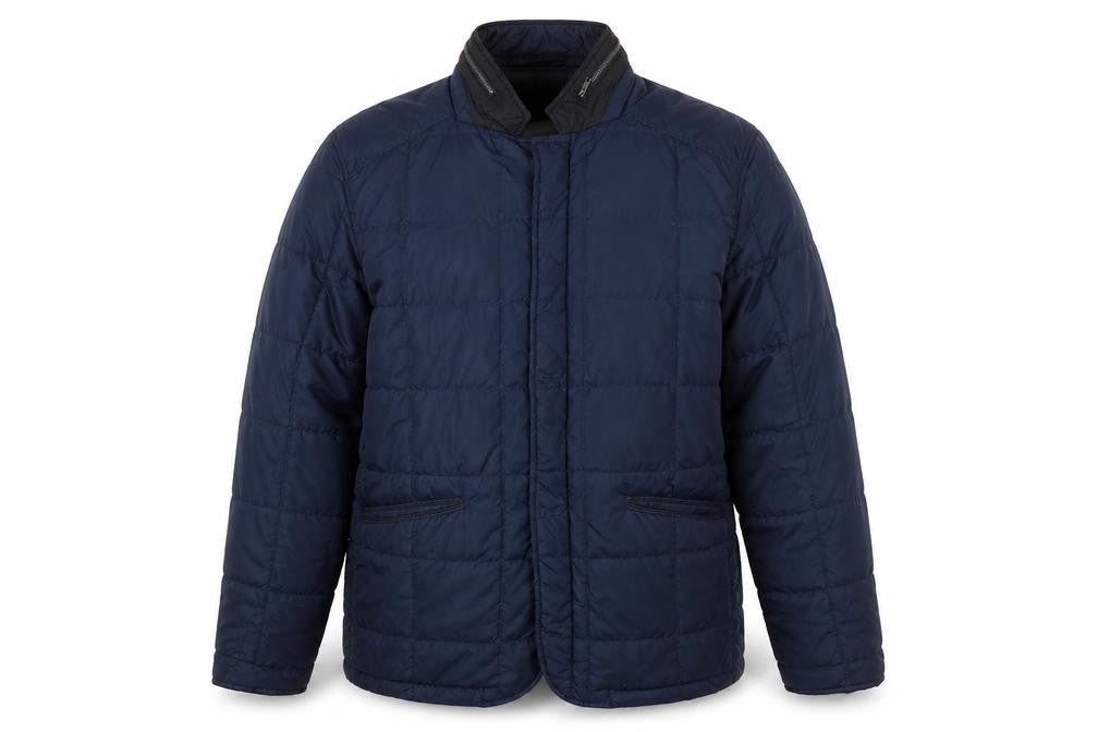 Front view of Zara Men XL Blue Puffer Jacket - Casual Stand-Up