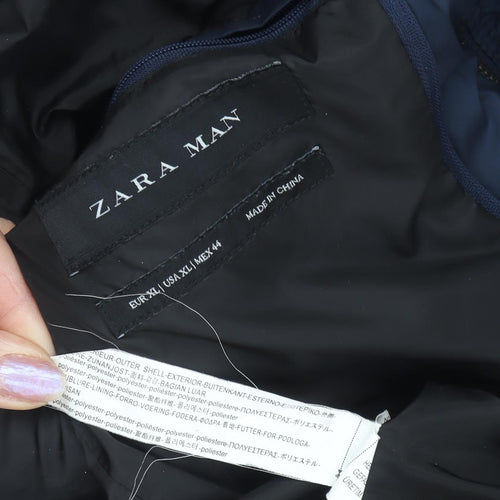 Zara Men XL Blue Puffer Jacket - Casual Stand-Up