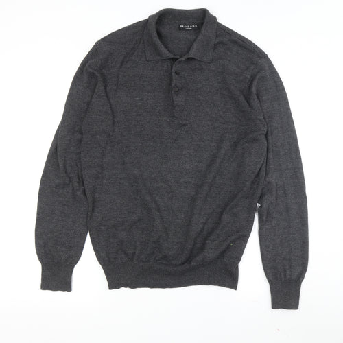 Brave Soul Men's Grey Collared Pullover Jumper L