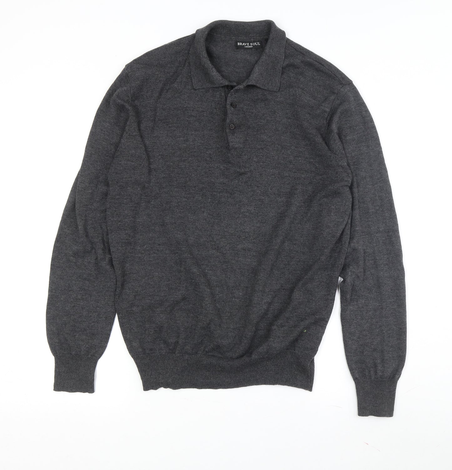 Brave Soul Men's Grey Collared Pullover Jumper L