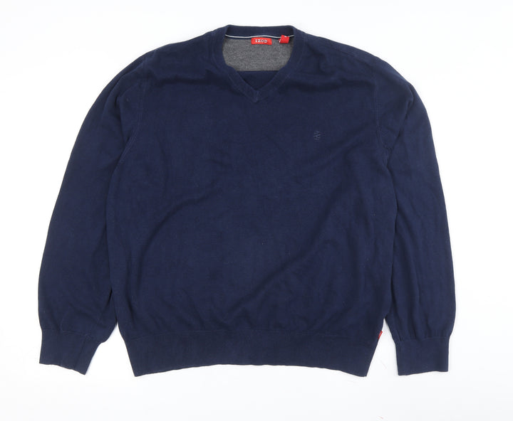 IZOD Men's Blue XL Cotton V-Neck Pullover Jumper
