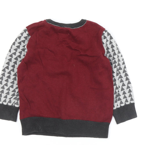 Mamas & Papas Boys Geometric Red Jumper Size 146