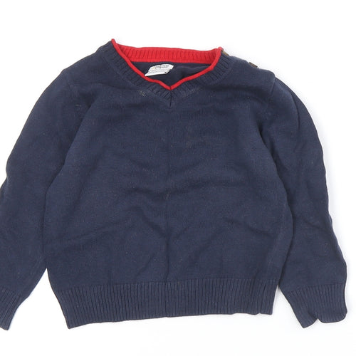 Mamas & Papas Boys Blue V-Neck Pullover Jumper 2-3 Years