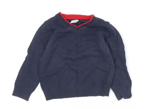Mamas & Papas Boys Blue V-Neck Pullover Jumper 2-3 Years