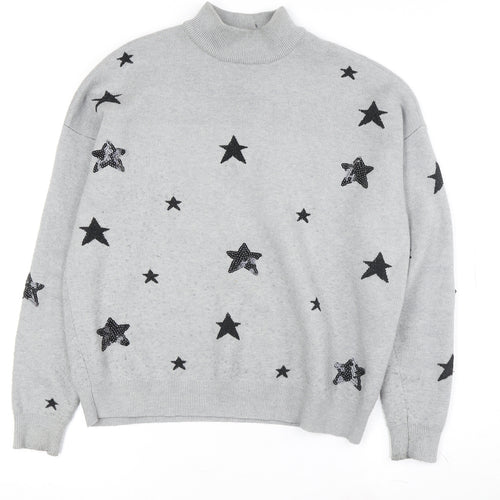 Vero Moda Women's Grey Star Sequin High Neck Jumper